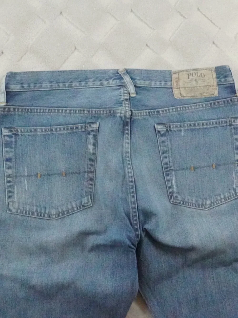 Polo Ralph Lauren Vintage Straight Leg Jean Mens 36x30 Light Wash STARCHED